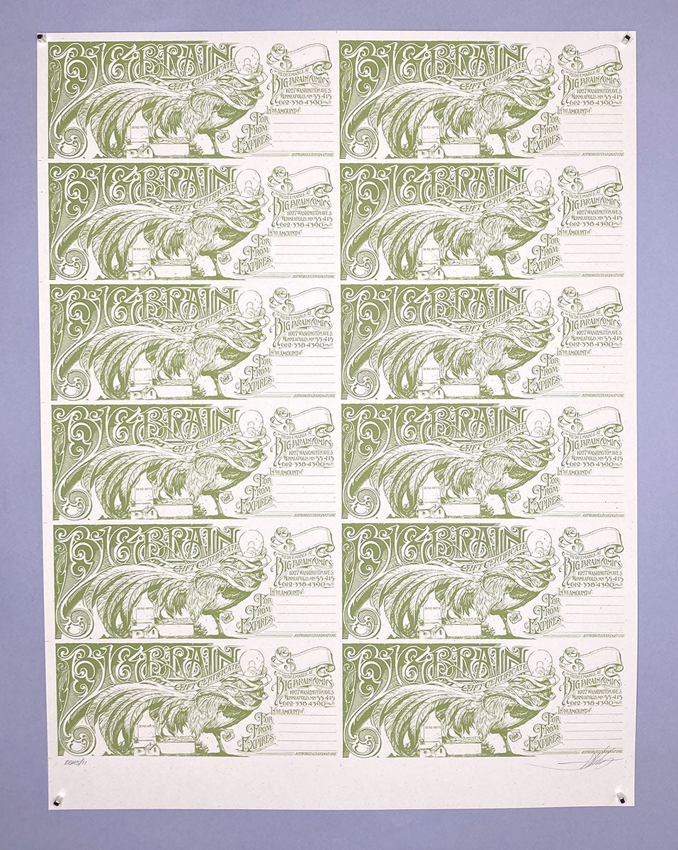 Aaron Horkey: Big Brain Comics Gift Certificate Sheet (White / RAER)