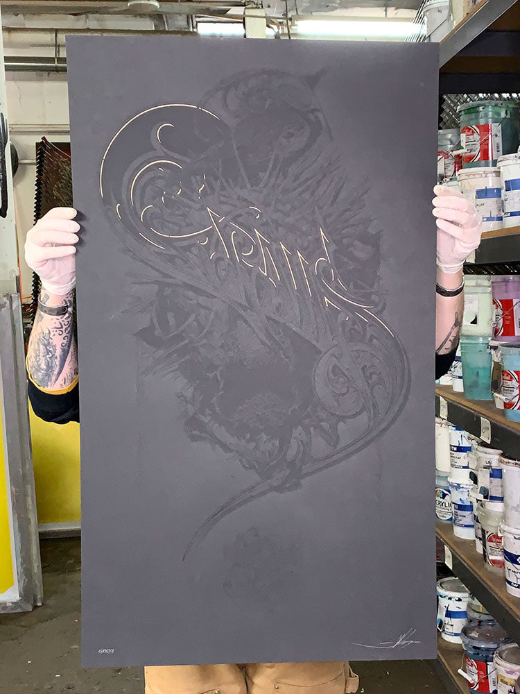Aaron Horkey: Grails Black / Grey Test Print
